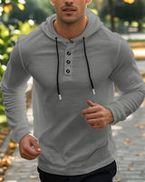 Herren nan Henley-Kapuzenpullover mit Knopfleiste und verstellbarem Kordelzug Drune in Dunkelgrau