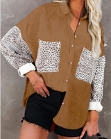 Damen nan oversized Hemdbluse mit Strukturstoff, Kontrastärmeln im Leo-Print und aufgesetzten Taschen Drune in Braun