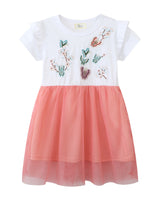 Mädchen Kurzarm Kleid mit floralem Tüllrock Drune in Grün