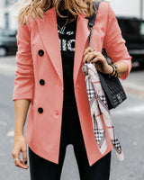 Damen nan taillierter Longblazer mit doppelreihiger Knopfleiste, Reverskragen und Eingrifftaschen Drune in Rosa