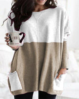 Damen nan oversized Longshirt mit Kontrastblock und aufgesetzten Taschen Drune in Weiß + Khaki