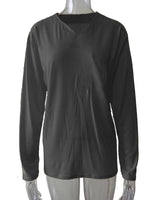 Damen nan legeres Langarmshirt mit V-Notch-Ausschnitt, Brusttasche und lockerer Oversize-Passform Drune in Dunkelgrau - ohne Tasche, Langarm