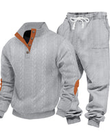 Herren nan Strick-Relax-Set mit Zopfmuster-Halbkragenpullover und Kordel-Jogger Drune in Hellgrau