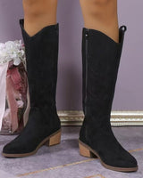 Damen nan Kniestiefel im Westernstil mit mittelhohem Blockabsatz seitlichem Reißverschluss und gesticktem Wildlederfinish Drune in Schwarz