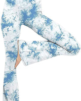 Damen nan taillenhohe Yogahose mit überkreuztem Bund und ausgestelltem Saum mit Schlitz Drune in Tie-Dye Hellblau