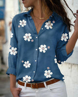 Damen nan lockere Hemdbluse mit floralem Druck und Rollärmeln Drune in Blau