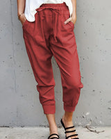 Damen nan lässige tapered Leinenhose mit elastischem Bund und Bündchen Drune in Weinrot