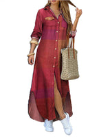 Damen nan langes Hemdkleid mit floralem Muster und seitlichem Schlitz Drune in Weinrot