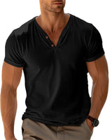 Herren lässiges Henley-T-Shirt mit Knopfleiste und atmungsaktivem Stoff Drune in Schwarz