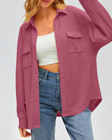 Damen nan oversized Waffelstrick Hemdjacke mit Brusttaschen und Knopfleiste Drune in Ziegelrot