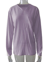 Damen nan legeres Langarmshirt mit V-Notch-Ausschnitt, Brusttasche und lockerer Oversize-Passform Drune in Ohne Taschen – Hellviolett Langarm