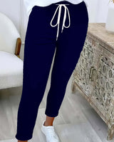 Damen nan taillierte Freizeithose mit Kordelzug und Umschlagbündchen Drune in Tiefblau