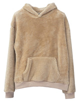 Unisex nan kuscheliger Teddy-Fleece Hoodie mit überlanger Passform und Kängurutasche Drune in Khaki