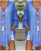 Damen nan leichte Leinen-Tunika mit Knotenfront und Lochspitzen-Shorts Drune in Blau