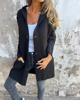 Damen nan Kapuzenmantel mittellanger Baumwollmix mit Druckknopfleiste und Eingrifftaschen Drune in Schwarz