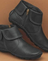 Damen nan knöchelhohe Lederoptik-Stiefelette mit umlegbarer Manschette und seitlichem Reißverschluss Drune in Schwarz