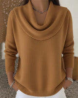Damen nan fein gestrickter Pullover mit Wasserfallkragen und geripptem Saum Drune in Braun