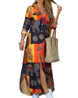 Damen nan langes Hemdkleid mit floralem Muster und seitlichem Schlitz Drune in Gelb