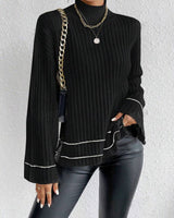 Nadine | Damen Gerippter Rollkragenpullover für den Winter in Schwarz