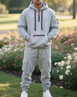 Herren nan utilitaristisches Kapuzenpullover und Cargo-Jogginghose Set Drune in Hellgrau
