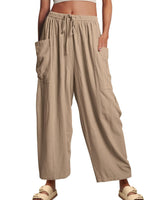 Damen nan weite Palazzohose aus leichtem Leinenmix mit Tunnelzug und seitlicher Tasche Drune in Khaki