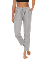 Damen nan komfortable Loungehose mit hohem Bund Tunnelzug Seitentaschen und leichtem Stretch Drune in Lange Hose Hellgrau