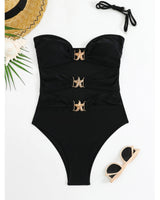 Damen Eleganter und modischer Monokini mit dekorativen Schnallen Drune in Schwarz