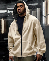 Herren nan oversized Zip-Hoodie mit durchgehendem Reißverschluss, Kängurutasche und gerippten Bündchen Drune in Apricot