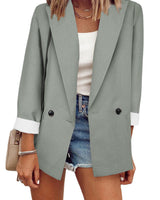 Damen nan legerer Oversize Blazer mit dreiviertelärmeln und kontrastmanschetten Drune in Hellgrau