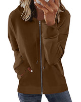 Damen nan Kapuzenjacke mit durchgehendem Reißverschluss, Kängurutaschen und elastischen Bündchen Drune in Braun