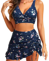 Damen Tankini-Set mit floralem Wickelrock und komfortablem Oberteil Drune in Blau