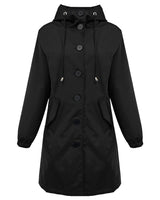 Damen nan leichter Regenparka mit Kapuze, überlanger Knopfleiste, Tunnelzug und aufgesetzten Taschen Drune in Schwarz