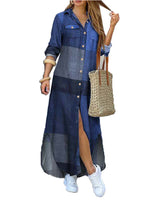 Damen nan langes Hemdkleid mit floralem Muster und seitlichem Schlitz Drune in Blau