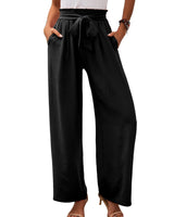 Damen nan Paperbag-Hose mit weitem Bein, hohem elastischem Bund und Bindegürtel Drune in Schwarz
