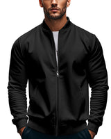 Herren nan schmale Zip-Bomberjacke aus weichem Sweat mit Stehkragen und seitlichen Eingrifftaschen Drune in Schwarz