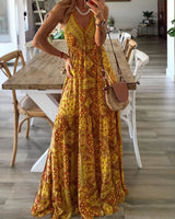 Taniaa – Maxikleid Mit V-Ausschnitt in Gelb