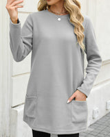 Damen nan legeres Fleece-Tunika-Kleid mit Rundhalsausschnitt und aufgesetzten Taschen Drune in Grau