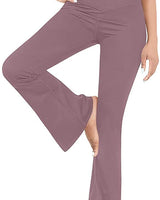 Damen nan taillenhohe Yogahose mit überkreuztem Bund und ausgestelltem Saum mit Schlitz Drune in Violett