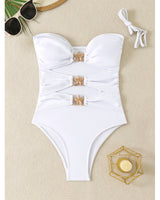 Damen Eleganter und modischer Monokini mit dekorativen Schnallen Drune in Weiß