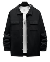 Herren nan Overshirt-Jacke mit Brustklappen, lockerer Passform und durchgehender Knopfleiste Drune in Schwarz
