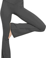 Damen nan taillenhohe Yogahose mit überkreuztem Bund und ausgestelltem Saum mit Schlitz Drune in Dunkelgrau