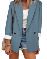 Damen nan legerer Oversize Blazer mit dreiviertelärmeln und kontrastmanschetten Drune in Blau