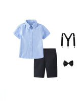 Damen festliches Hemd und Shorts Set mit Hosenträgern Drune in Blau