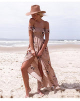 Damen Maxikleid mit schulterfreiem Design und floralen Mustern Drune in Rosa