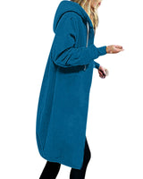 Damen nan langer Oversize Kapuzenmantel mit gerundetem Saum und Reißverschlusstaschen Drune in Pfauenblau