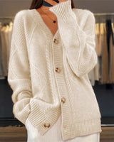 Damen nan oversized Strickcardigan mit Zopfmuster, V‑Ausschnitt und großen Knöpfen Drune in Gewicht: S:481g-3XL:535g