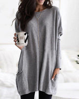 Damen nan oversized Longshirt mit Kontrastblock und aufgesetzten Taschen Drune in Grau
