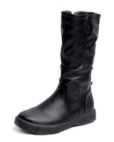 Damen nan komfortabler Slouch-Stiefel mit wadenhohem Schaft weichem Kunstleder und leichter Plateau-Laufsohle Drune in Schwarz