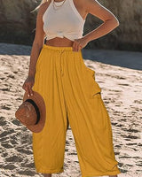Damen nan weite Palazzohose aus leichtem Leinenmix mit Tunnelzug und seitlicher Tasche Drune in Gelb