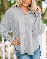 Kate | Gestreift Oversized Hemd in Grau